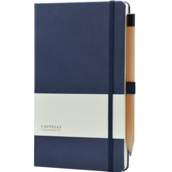 Castelli notitieboek met eigen logo donkerlauw soft touch