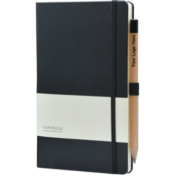 Castelli notitieboek bedrukken met eigen logo Premium Lederlook zwart