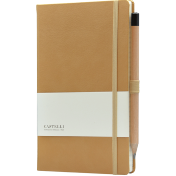 Castelli notitieboek bedruk met eigen logo premium lederlook cognac bruin 371