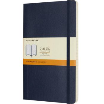Moleskine boek met softcover blauw bedrukt met eigen logo