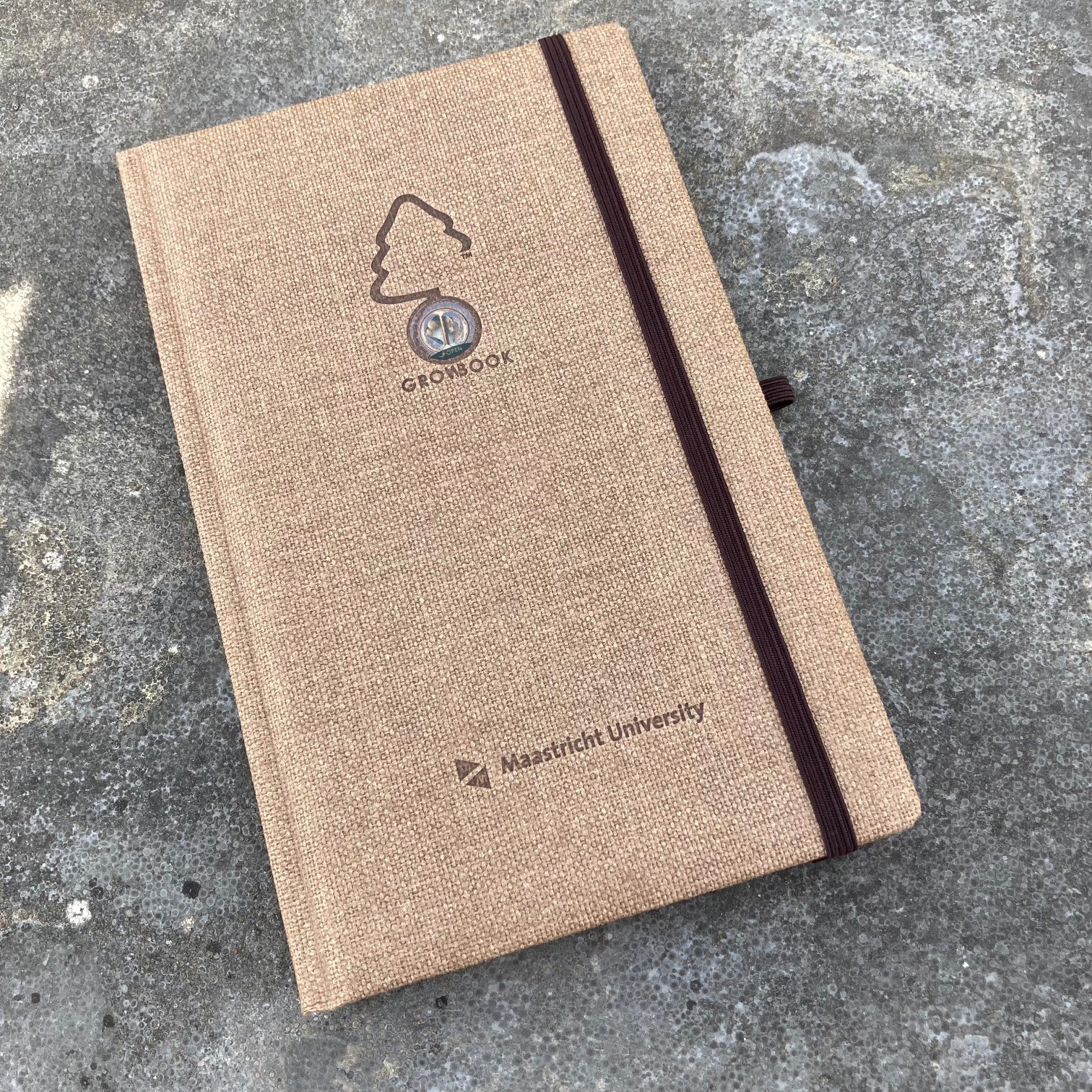 Notitieboek jute bekleding met eigen logo growbook
