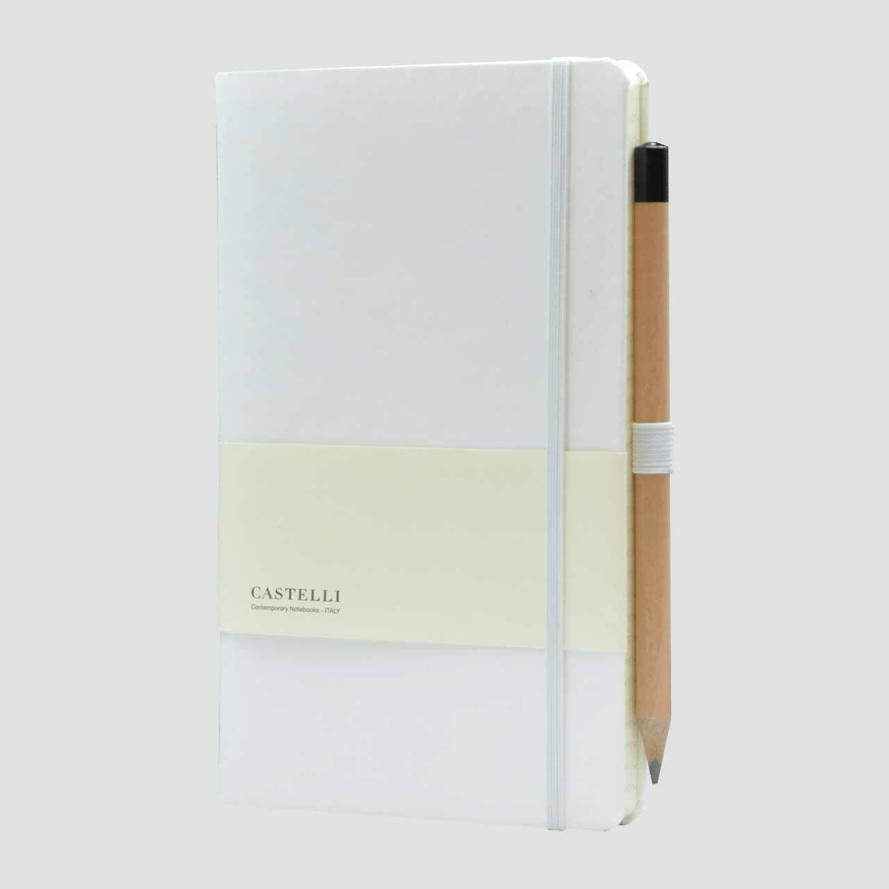 Castelli notitieboek soft touch met banderol en potlood met houder, wit